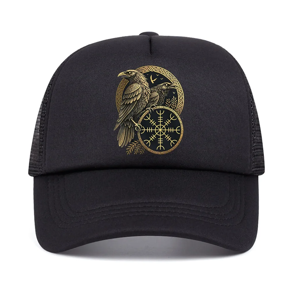 Vintage Viking Navigation Symbol Vegvisir Nordic Rune Raven baseball cap men women summer adjustable Breathable Snapback Hats