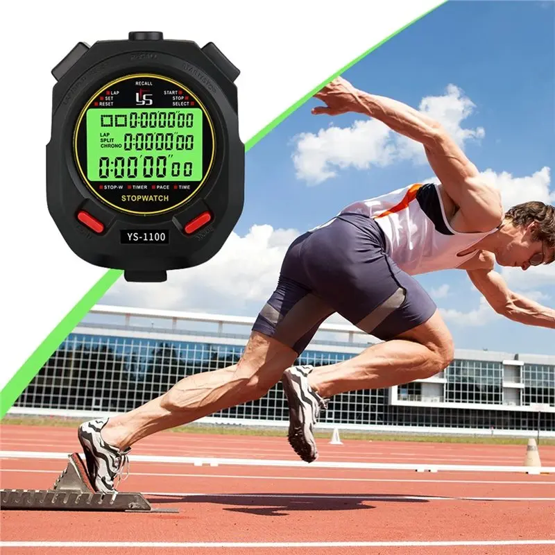 A07T-Multifunction Digital Luminous Electronic Stopwatch 3 Rows Display For Referee 100 Tracks Sport Stopwatch