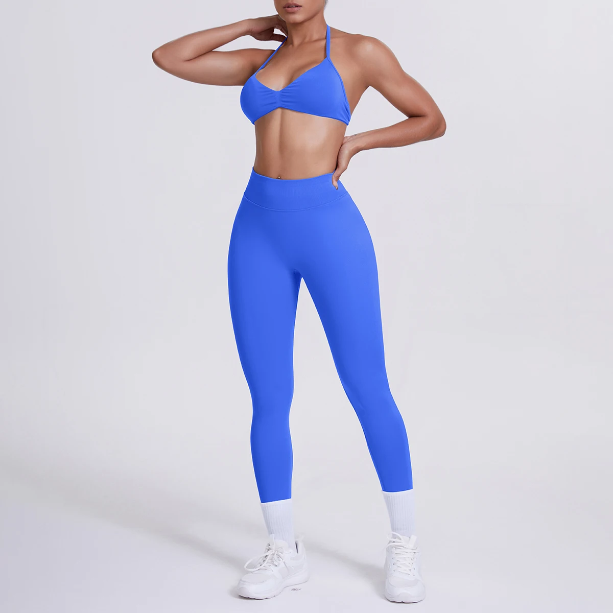 Frauen 2 stücke Patchwork Sport Yoga Anzug Training Ärmellose Sport Gym Tops Bauch-steuer Abnehmen Booty Leggings Yoga Anzug Sport – Detail 26