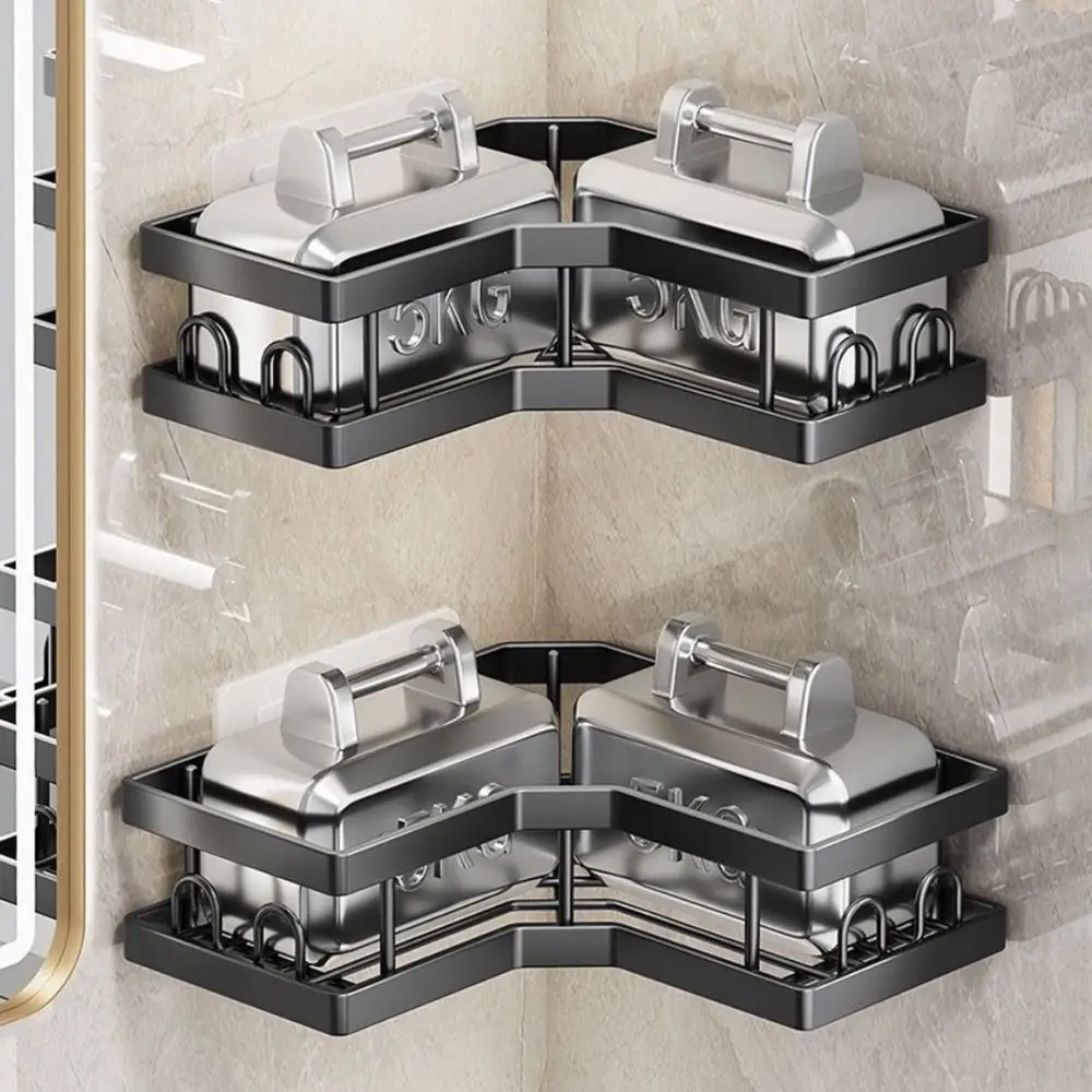 Estante de almacenamiento triangular de acero al carbono, sin perforaciones, montado en la pared, para almacenamiento de champú, drenable con gancho, 1 ud./3 uds./5 uds.