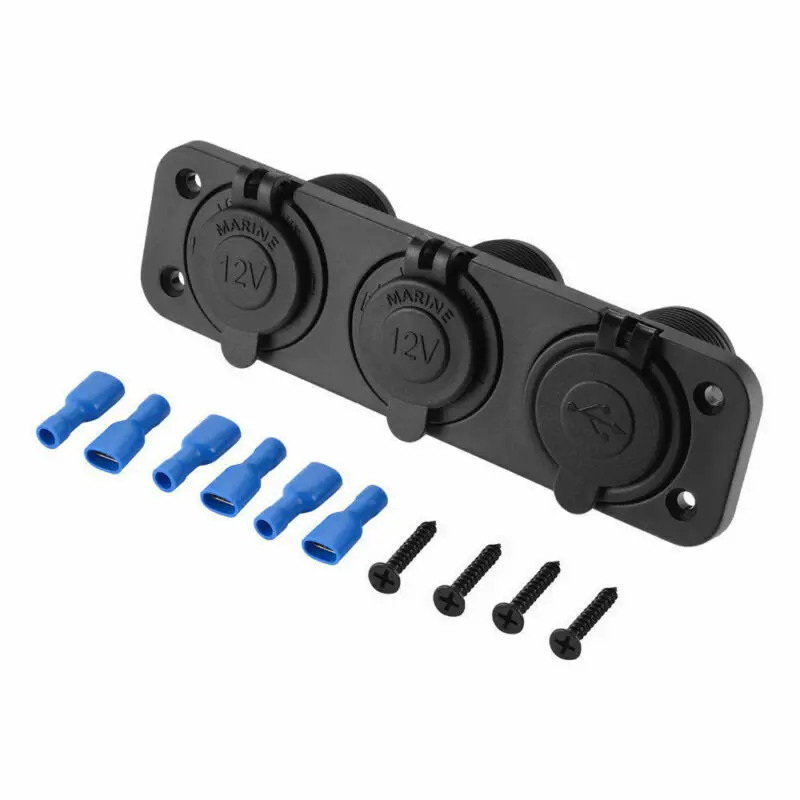 

3 In 1 Panel Cigarette Lighter Socket And USB Type C PD Car Charger Outlet Power Adapter With Voltmeter Black For Car Boat RV