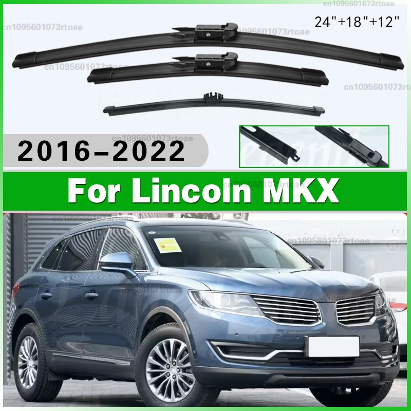 

Щетки стеклоочистителя 24"+18"+12" для Lincoln MKX 2016-2022, передние и задние, безрамные, из прочной резины, для удаления снега, аксессуар
