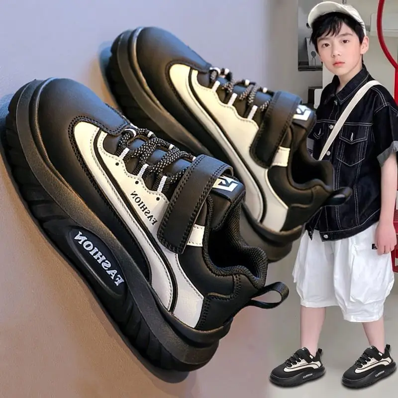 Kids Sneakers 2026 Autumn New Arrival Black Stain Resistant Casual Shoes for Boys Girls Middle Big Kids Primary School Students