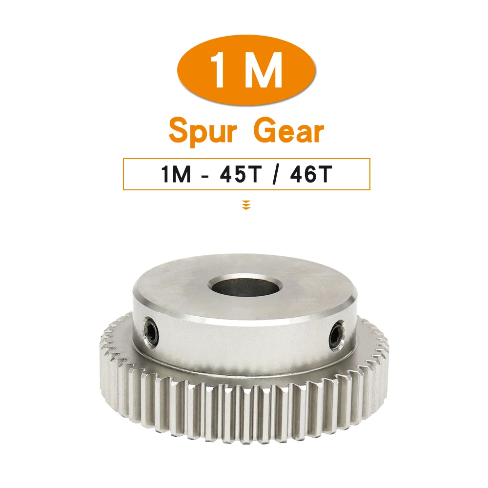 1M45T/46T Gear Wheel Bore 8/10/12mm 304 Stainless Steel Motor Gear Teeth Thickness 10mm Total Height 20mm For Transmission Parts