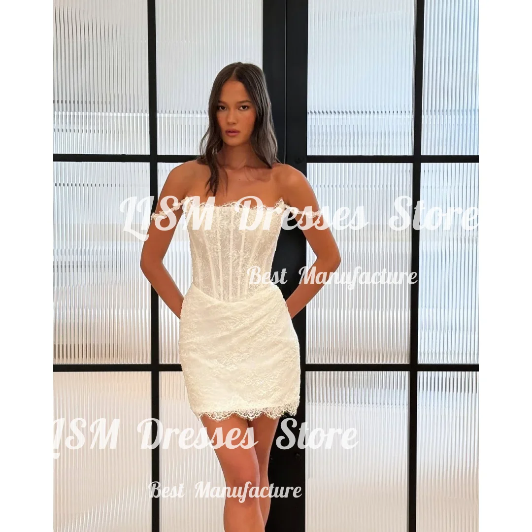 Lism Customized Vertical boned corset bodice Prom Dress Delicate eyelash lace trim vestidos de noche Short wedding / occasion