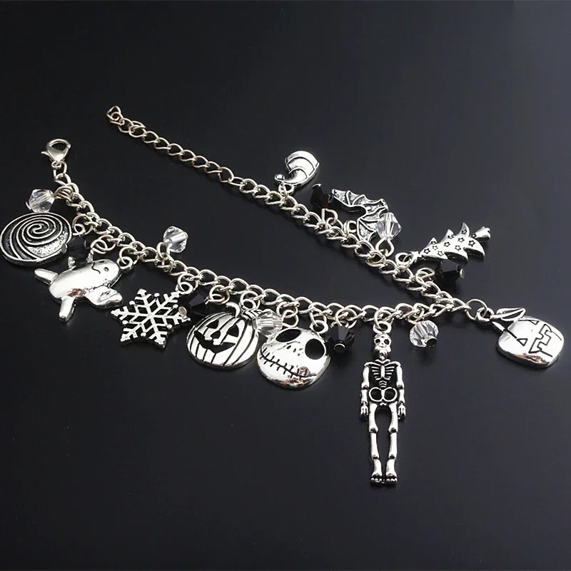 Jack Skellington Bracelet Anime Figures DIY Skull Jewelry Pendant Charm Bangle Accessories for Men Women Christmas Lovers Gifts