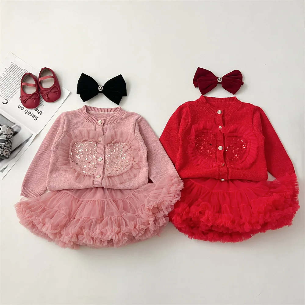 فتاة سترة الخريف الشتاء سترة الحياكة الترتر لا مقنعين طويلة الأكمام لطيف الاطفال الملابس سترة سترة مقبلات تنورة #4