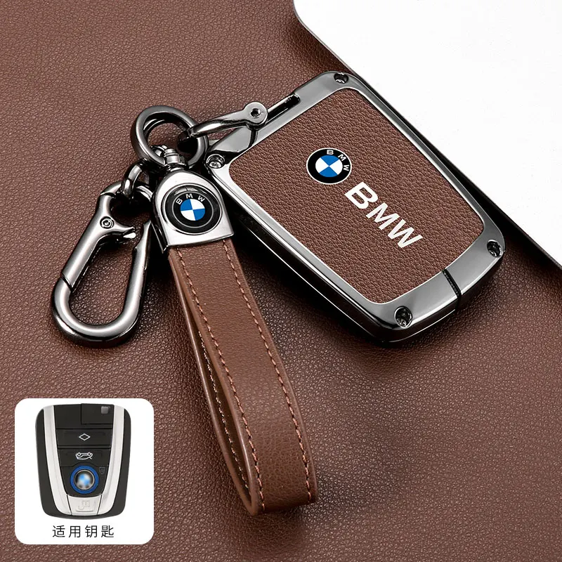 Zinc Alloy Leather Car Smart Renmote Key Case Cover Protection Holder Shell For BMW I3 I8 Series Keyless Keychain Accessories