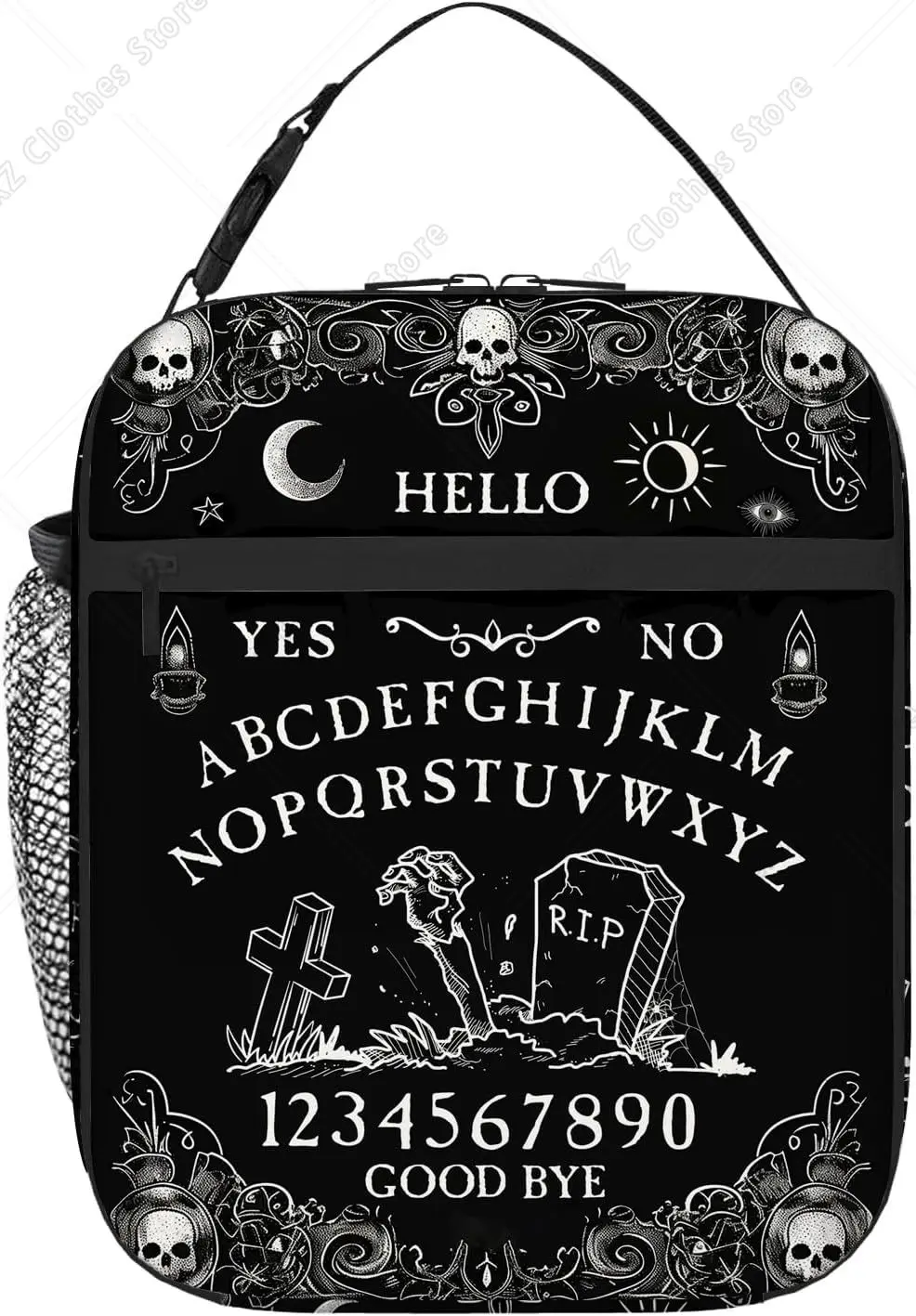 Goth Board Lunch Box Gothic Halloween Skull Witchy Horror Lunch Bag Black and White Spooky Insulated Thermal Cooler