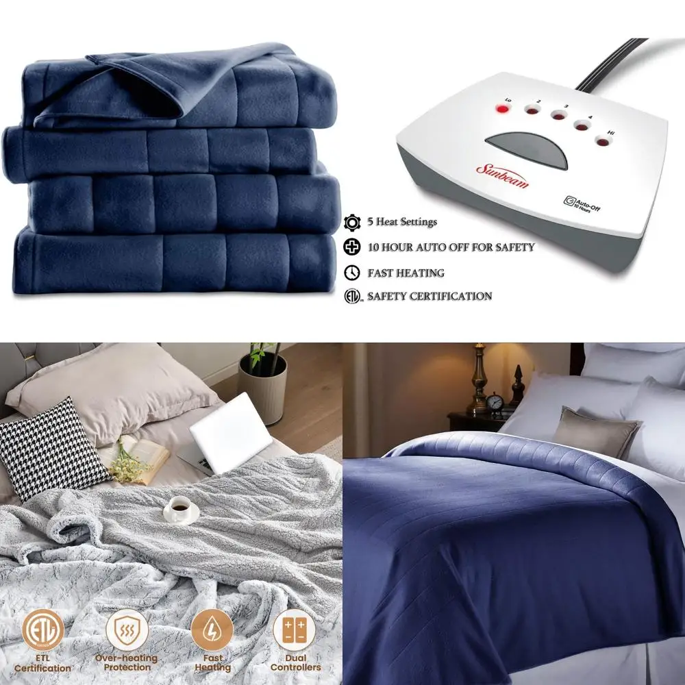 

King Size Electric Heated Fleece Blanket in Newport Blue for Cozy Warmth and Comfort