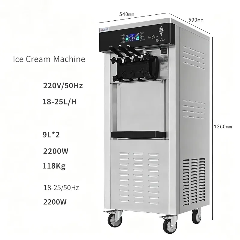 Desktop Commercial Ice Cream Maker Machine 3 Flavors Soft Serve Unit Frozen Yogurt Equipment for Ice Cream Business