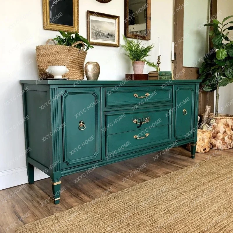 XX Antique Style Distressed Sideboard  Light Luxury Solid Wood Wall-Mounted Entryway Living Room Decorative Cabinet