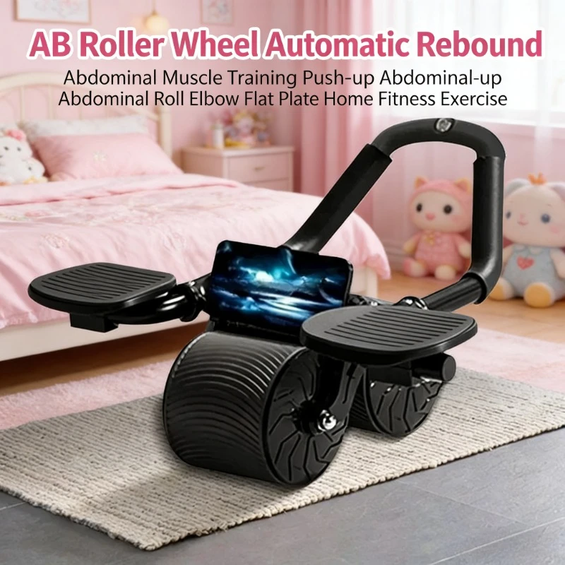 Rueda Abdominal con Rebote Automático, Rodillo AB, Asistente para Flexiones con Apoyo para Codos, Equipo de Ejercicio para Gimnasio en Casa