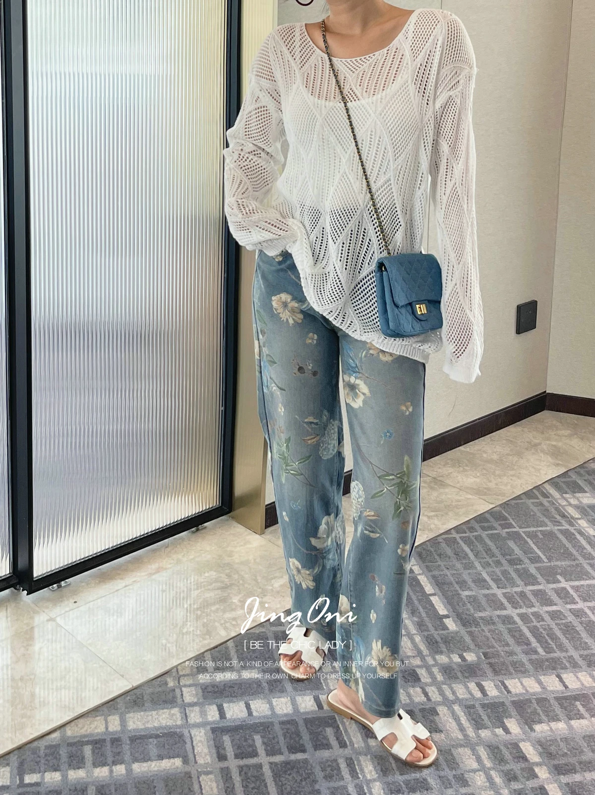 Floral Jeans Long Pants Y2k Woman Clothing 2024 Summer Korean Fashion Style New Elegant Vintage Trousers Wide High Waist Cargo