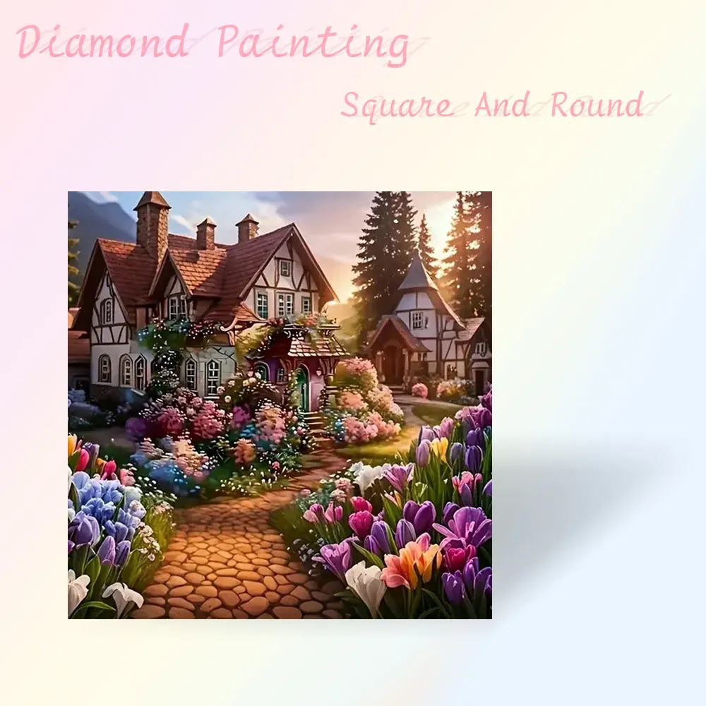Landschaft Diamant Malerei Voll Platz Runde Diamant Mosaik Haus Bild Von Strass Dekoration Für Zuhause