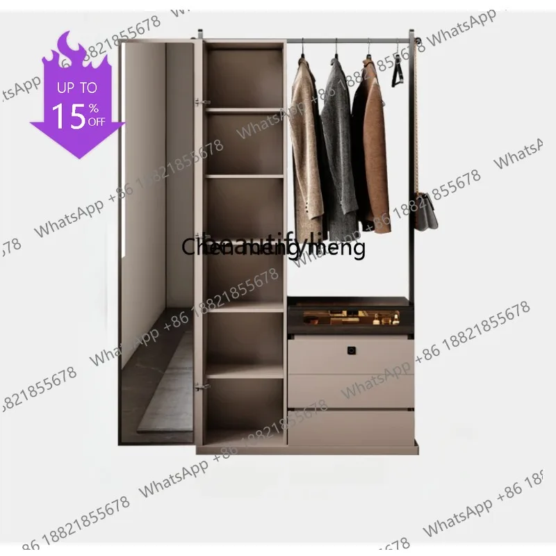 03 Italian minimalist rotating full-length mirror coat rack chest multi-functional floor-to-ceiling intelligent  lock hanger