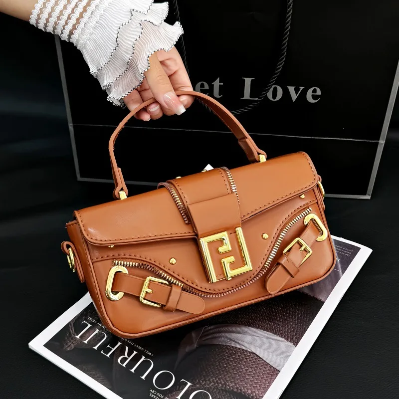 

Edgy Baguette Bag with Metal Hardware 2026, Biker Chic Shoulder & Crossbody Purse for Women, Statement Top Handle Bag