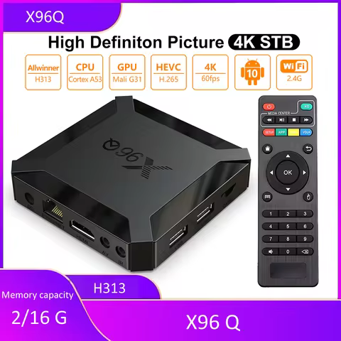 X96Q TV Box Android 10 2GB RAM 16GB ROM AllwinnerH313 Quad Core ARM CortexA53 Mali-450MP2 HD 4K TF Card WiFi 2.4G USB 2.0