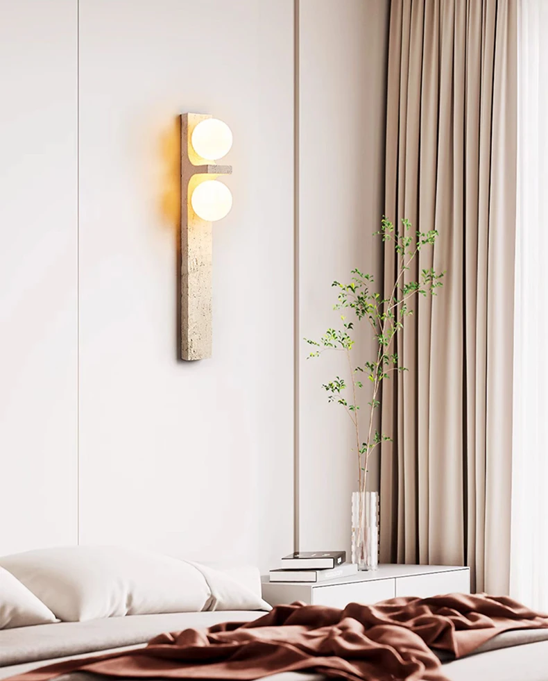 Wall Light Sconce Natural Stone White Glass G9 Bulb