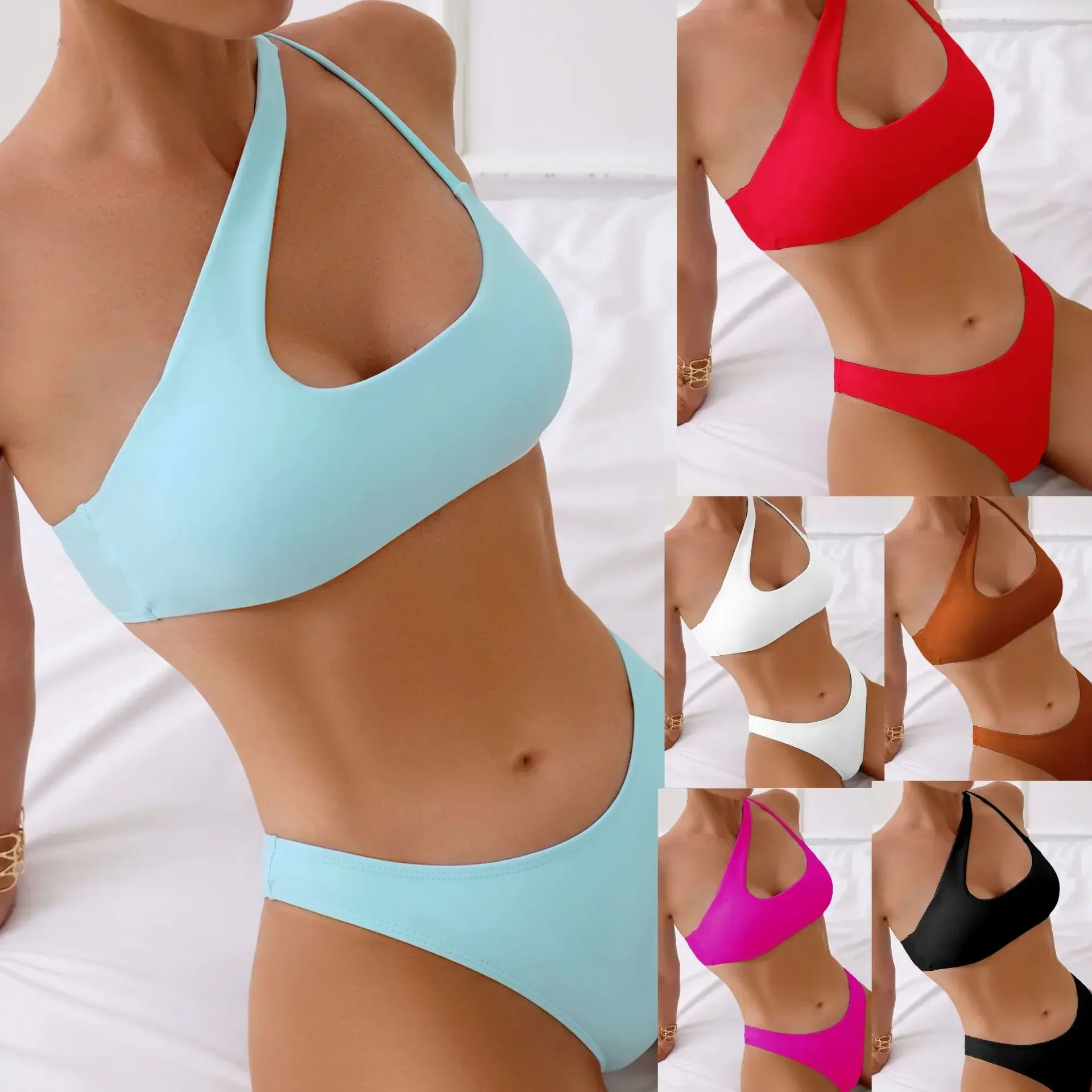 

New 2025 Pure Color Bikini Set Women's Cross Strap Backless Swimsuit Separate Design for a Stylish And Flattering Look