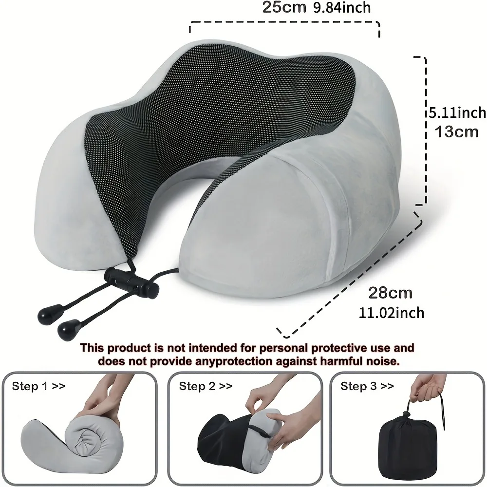 Travel Pillow, Airplane Sleep Travel Pillow, Memory Foam Neck Pillow Set Includes Eye Mask, Earplugs, and Storage Pouch - view 4