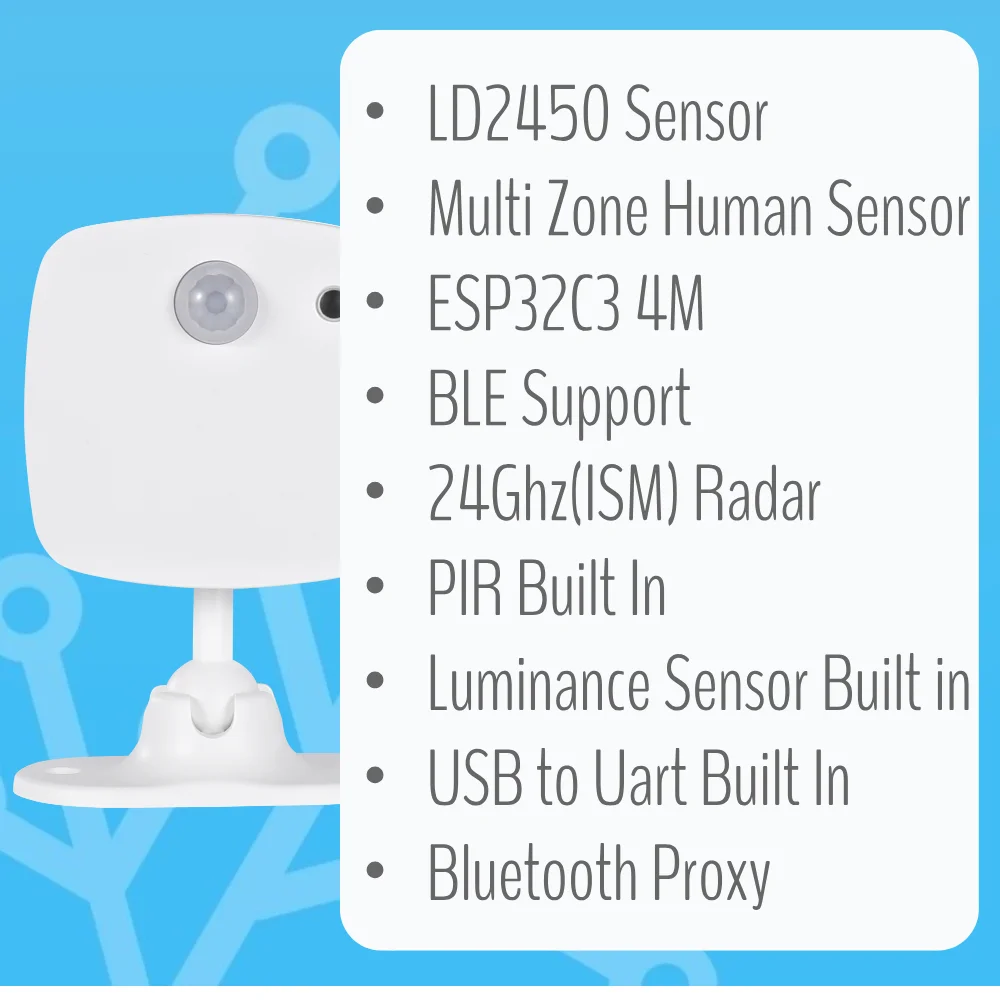 IoTorero hecho para ESPHome, seguimiento multiobjetivo, Sensor de Radar mmWave ESP32C3, funciona con asistente doméstico
