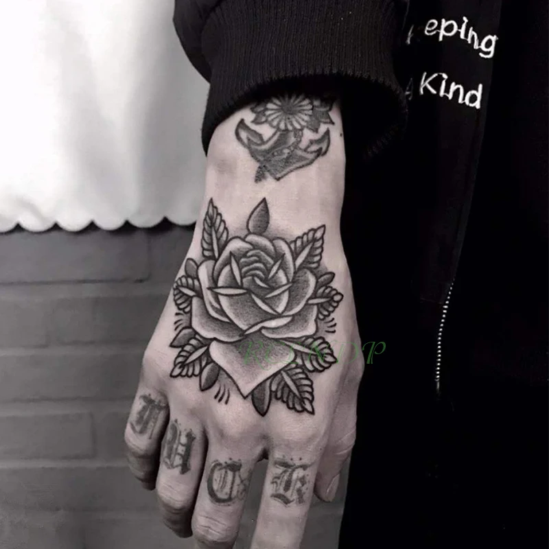 Waterproof Temporary Tattoo Sticker Flower Rose Fake Tatto Flash Tatoo Hand Arm palm finger Back Tato body art for Women Men
