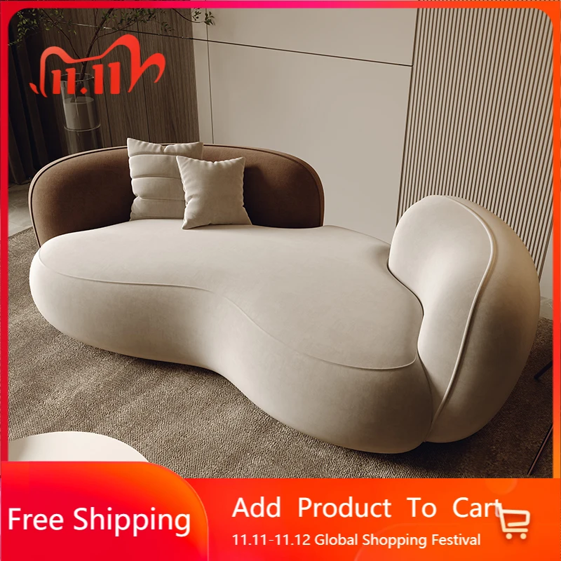 

Диван из скандинавской ткани для взрослых, европейский бежевый дизайнерский итальянский диван для гостиной, пуфы, изогнутая минималистичная мебель для салона канапе