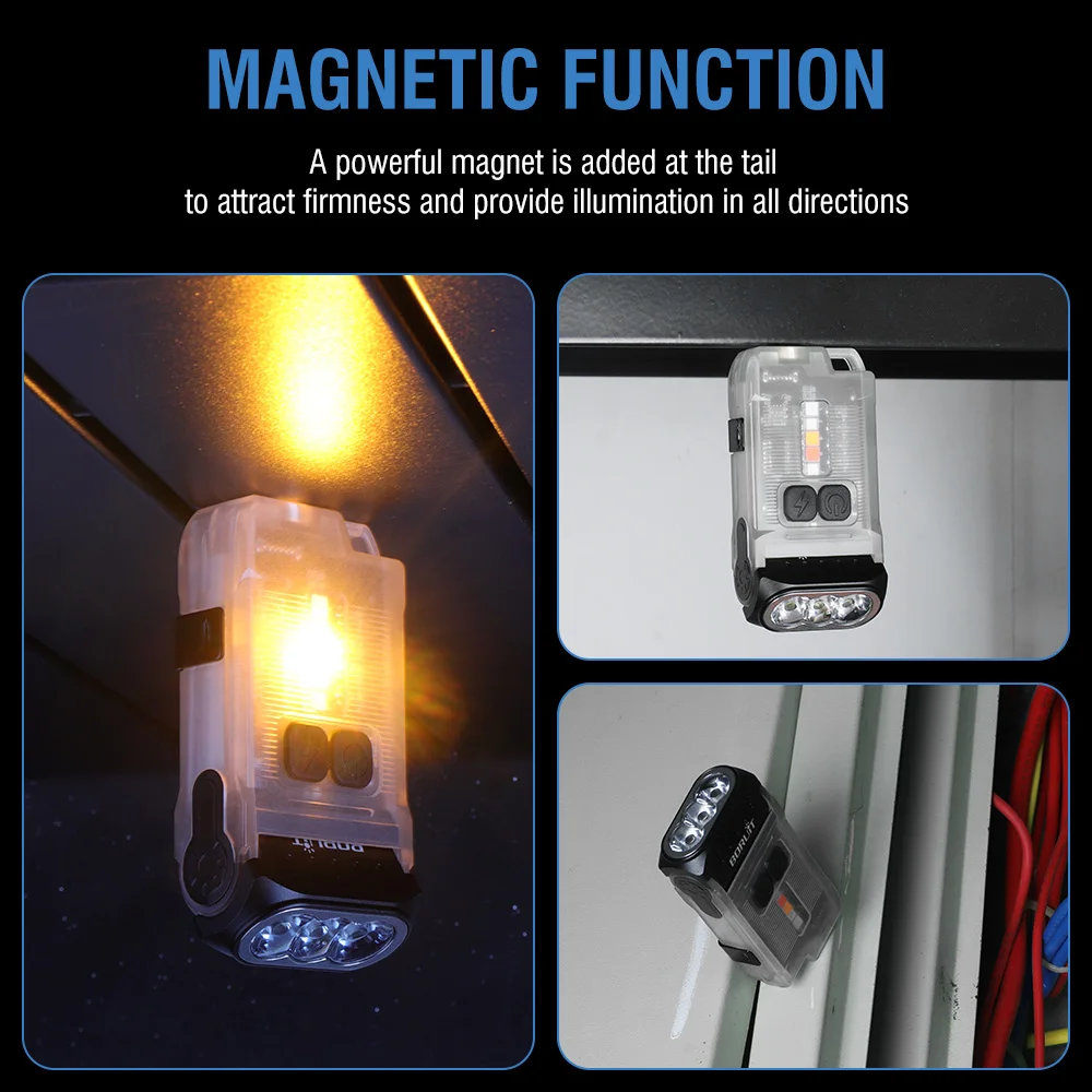 Imagem -04 - Boruit V15 Led Chaveiro Edc Fluorescência Lanterna Clipe Quente Luz de Trabalho Tipo-c Recarregável Tocha Ímã Acampamento Bolso Lanterna