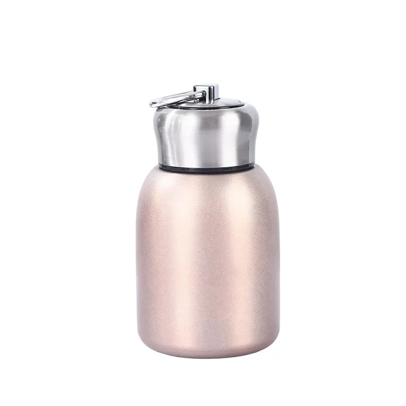 300ml Mini Chubby 316 Stainless Steel Insulated Water Bottle, Gloss Pocket Thermos with Ring Lid for Students Girls