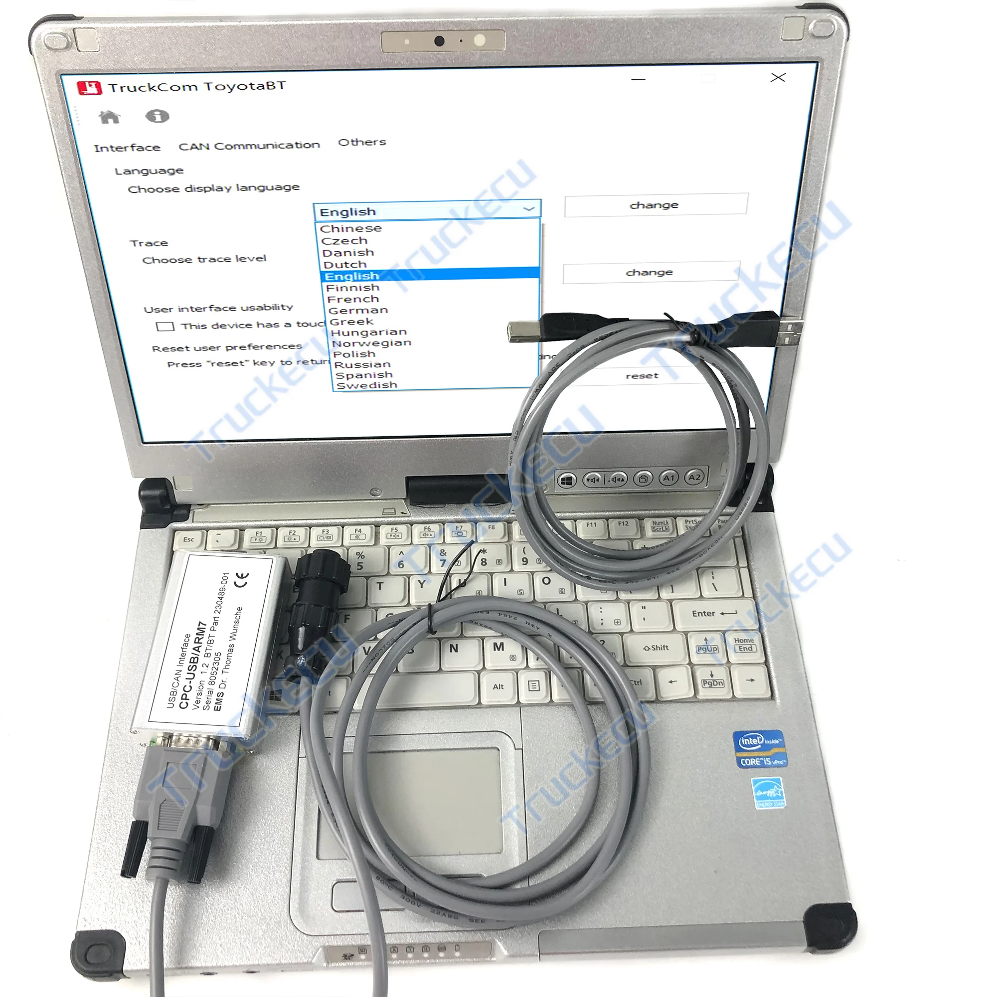 C2 LAPTOP voor Toyota Truck Heftruck Diagnostic Tool Voor TOYOTA BT Seriële 8052305 TruckCom USB KAN Interface CPC-USB ARM7 kabel