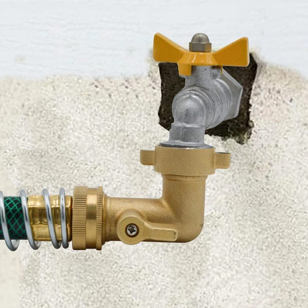 90 Degree Brass Elbow Fitting for 3/4 Garden Hoses with Shut Off Valve to Reduce Water Waste and Improve Flow Efficiency