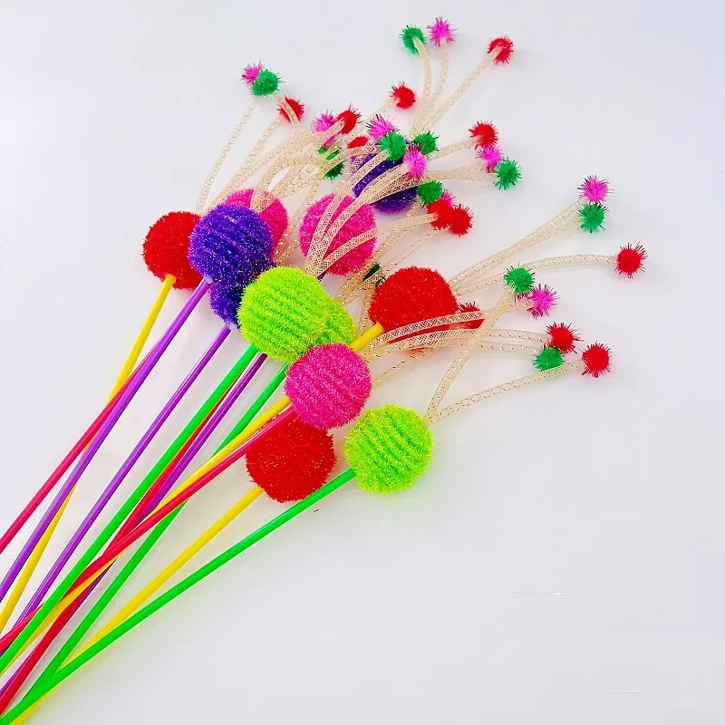 Cat Toy Elastic Ball Cats Stick Teaser Cat Toys Interactive Long Handle Tube Toys for Cats Teasing Kitten Wool Ball Pet Teaser