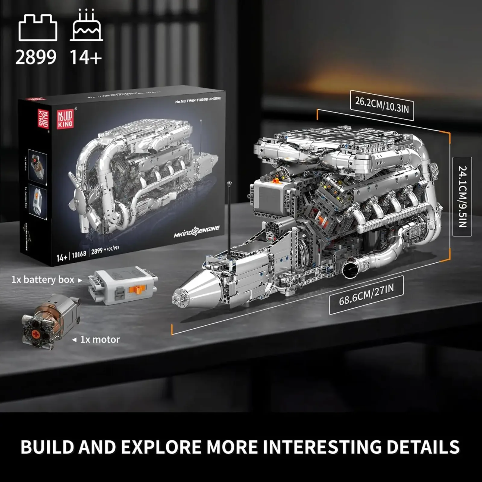 Mould King 2899PCS DIY V8 Kit de construcción de modelo de motor con motor eléctrico - Juguete de ingeniería STEM