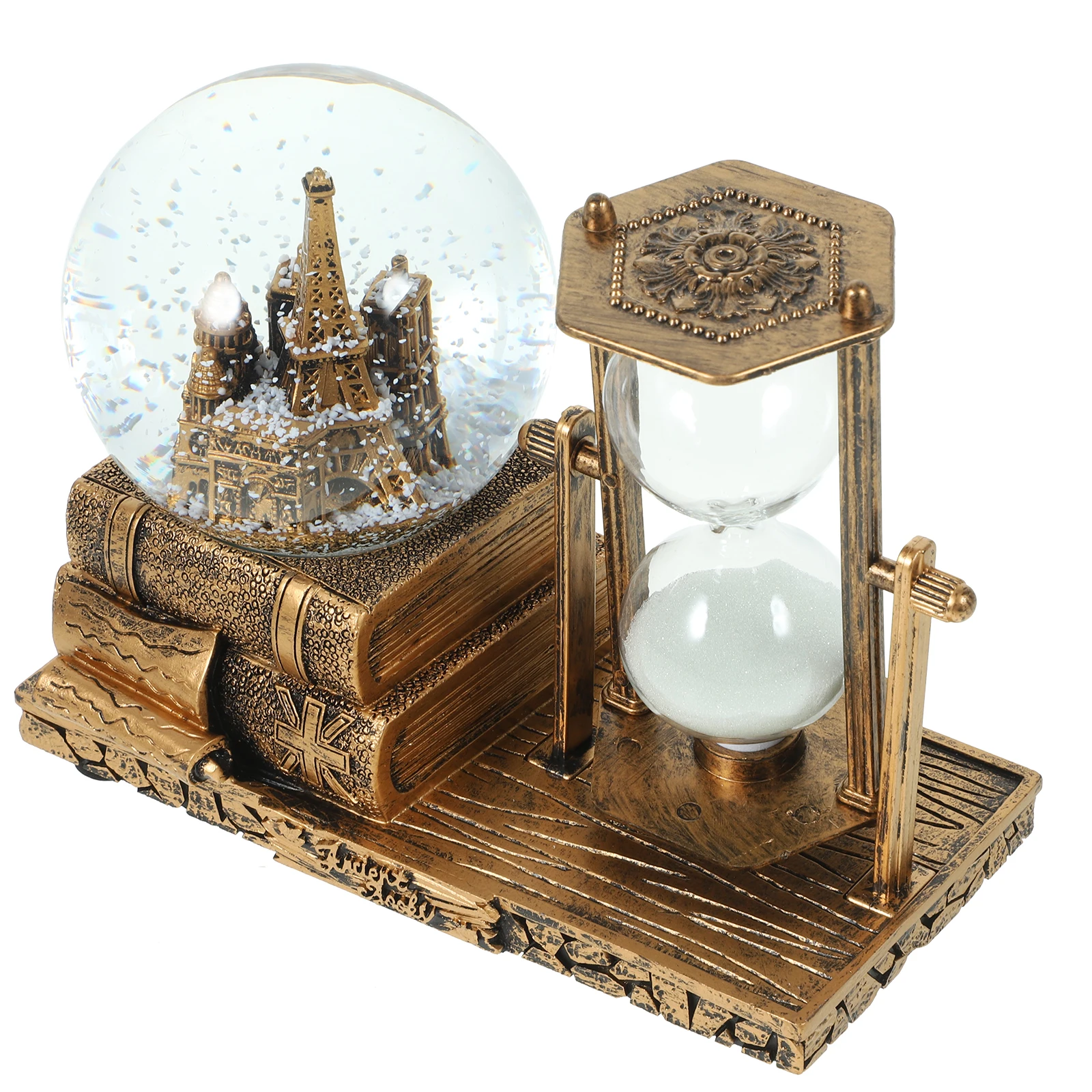 

Retro Iron Tower Hourglass Decor Crystal Ball Music Box Desk Ornament Sand Clock Timer Resin Craft Living Room Table Decor