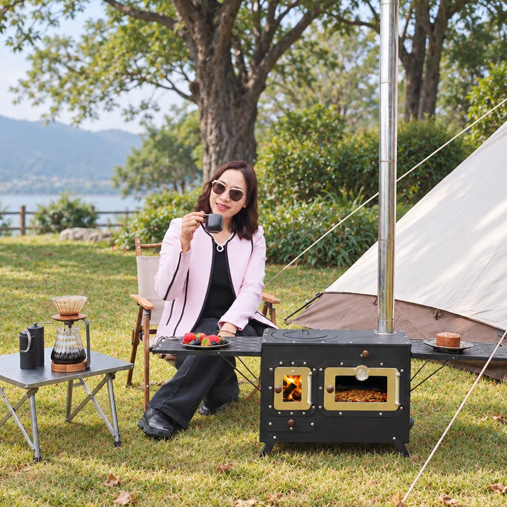New Type Camping Firewood Stove Portable Outdoor Burner with Oven Multi-functional Stove Tent Hiking Picnic BBQ Roasting Heat