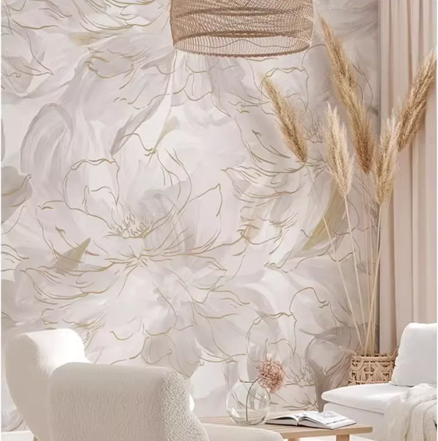 Customized Cream Style Abstract Art Feather Flower Pattern Wallpaper TV Background Wall Decoration Bedroom European Wall mural