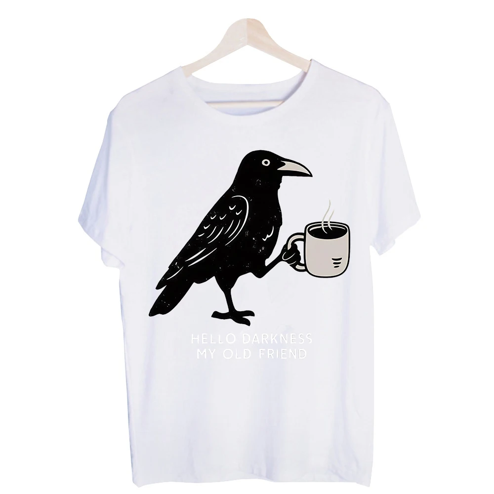 Men's Raven and Coffee Cup Graphic Tee, Short Sleeve Crew Neck T-Shirt for Casual Daily Wear
