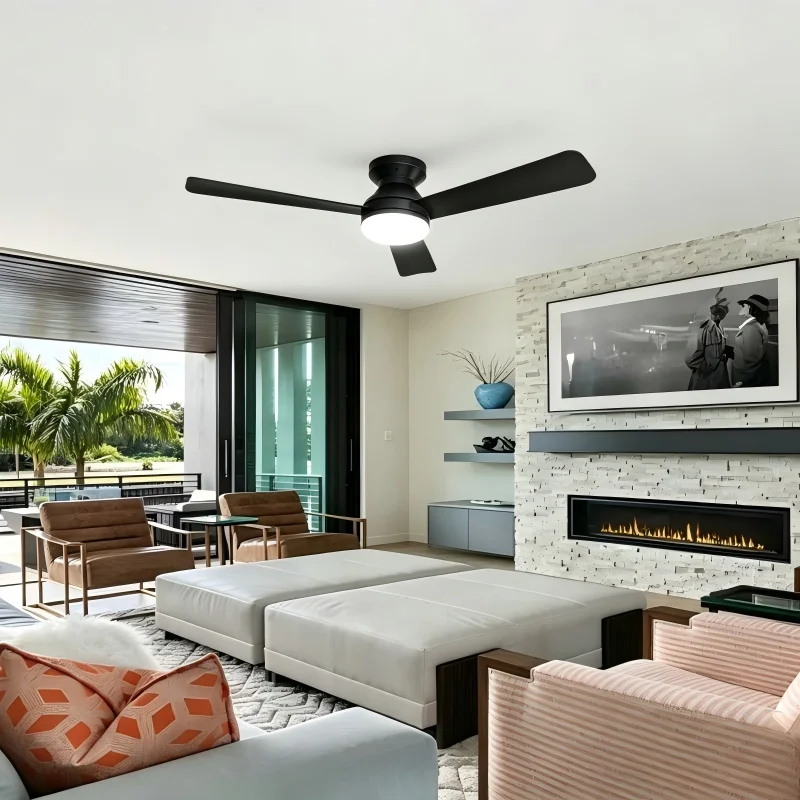 42 Inch Ceiling Fans With Lights Led 3 Color 6 Speeds DC Motor Fans Remote Control Low Floor Decorative Fans With Lighting