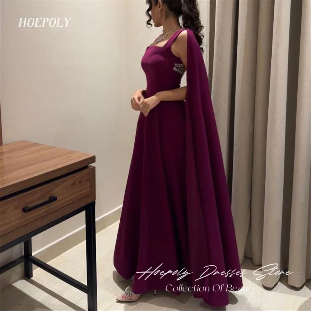 

Hoepoly Luxury Square Neck Beading A Line Evening Dress For Woman Summer Style Fashion Simple Classy Party Long Prom Gown New