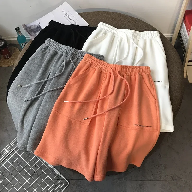 

High waist five-point shorts outdoor running sports shorts word female loose and thin straight casual wide-leg pants Sweatpants