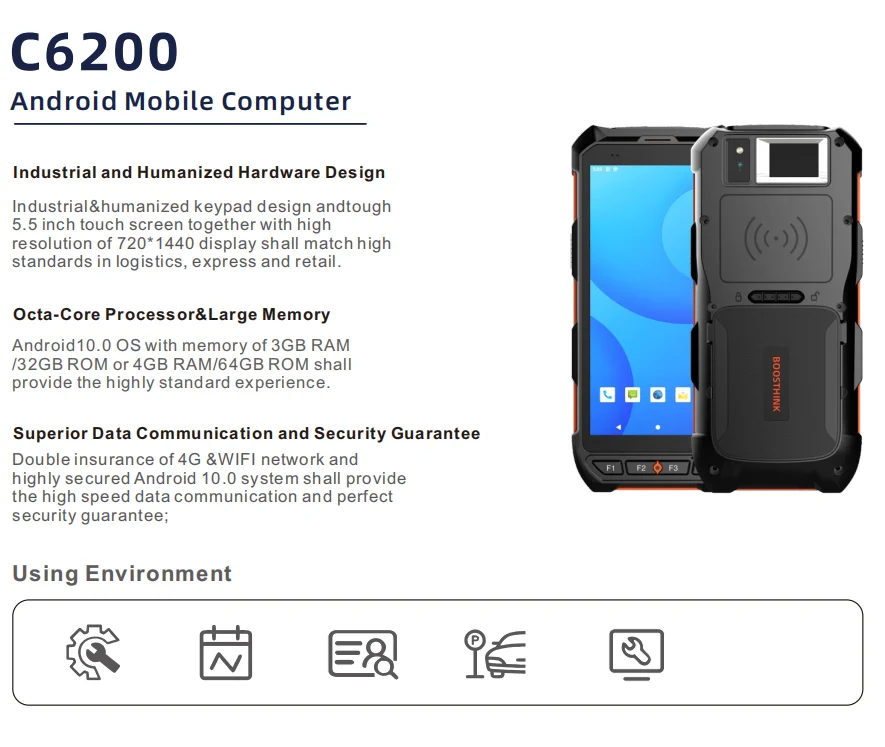 Lettore portatile Rfid a bassa frequenza 134,2 KHz C6200 Lettore di dati mobile Android 13 per lettura e codifica di etichette per animali