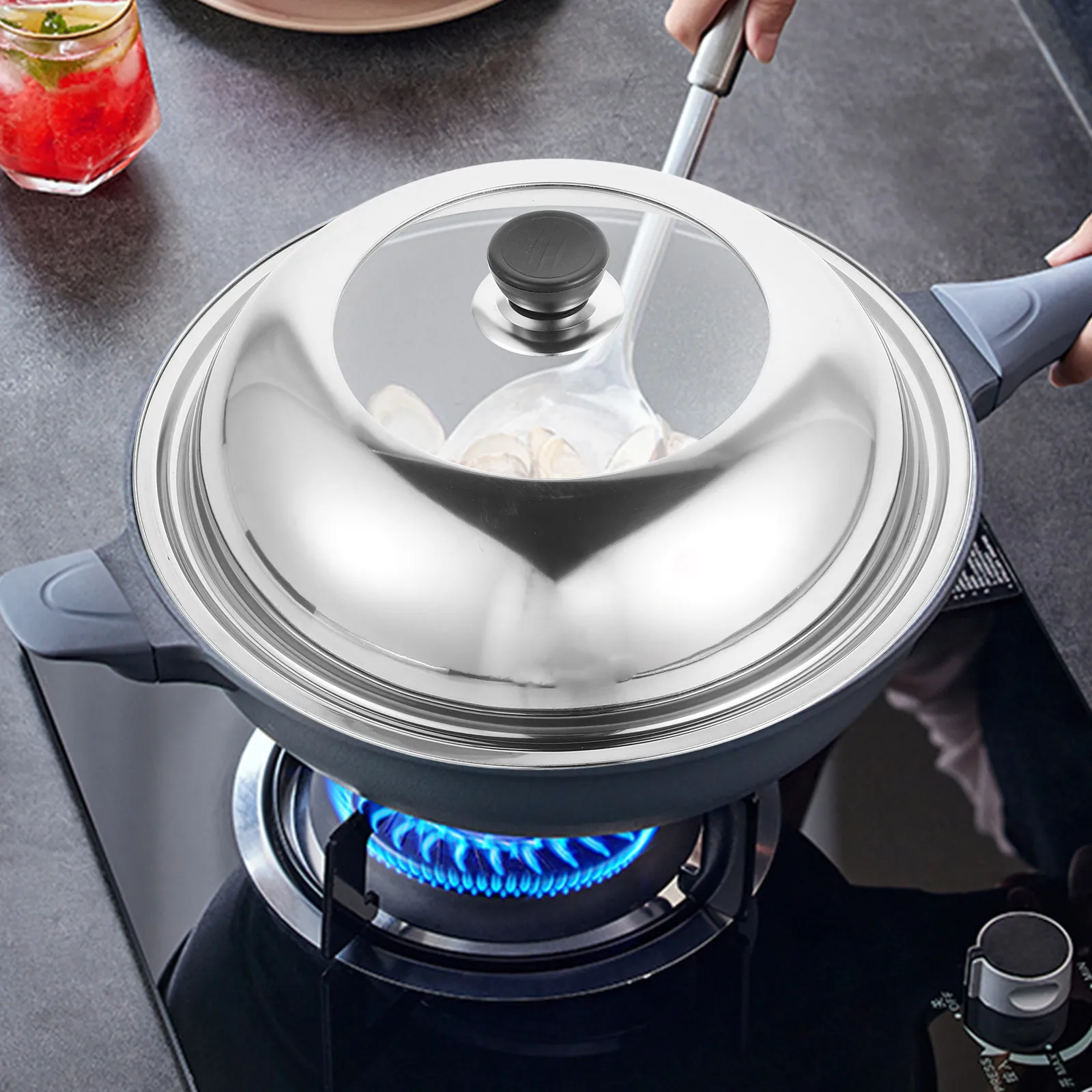 Stainless Steel Universal Pot Lid Replacement for Frying Pan Skillet Wok Steamer High Thick Design Visible Cooking Monitor