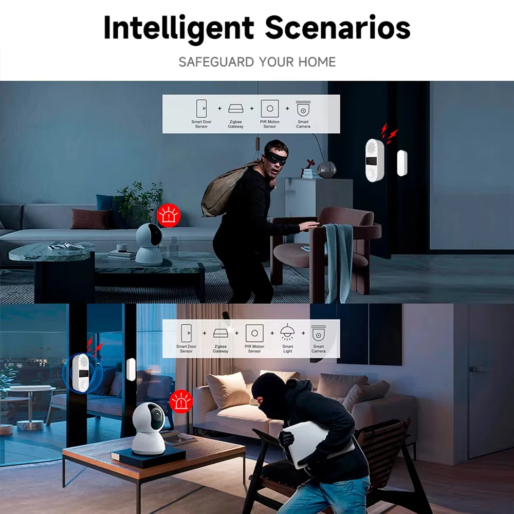 Smart Home Tuya Wifi/Zigbee Door Window Sensor 130dB Sound Light Alarm Wireless Door Detectors Home Security APP Remote Control