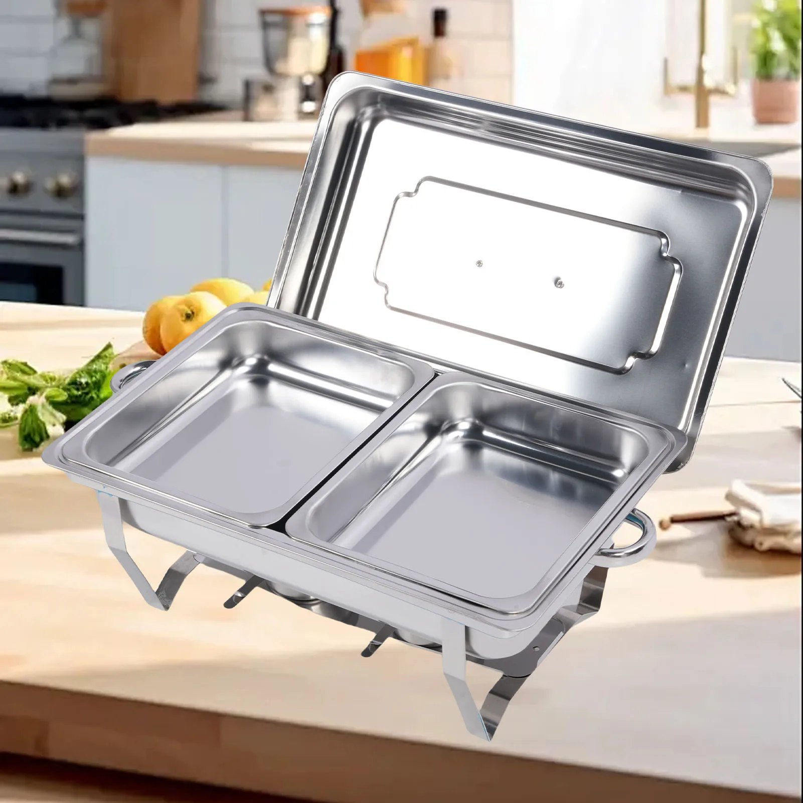 

Stainless Steel Buffet Chafing Dish Set Stylish Appearance Buffet Chafer Server Warmer Heat Proof Easy To Clean for Gathering