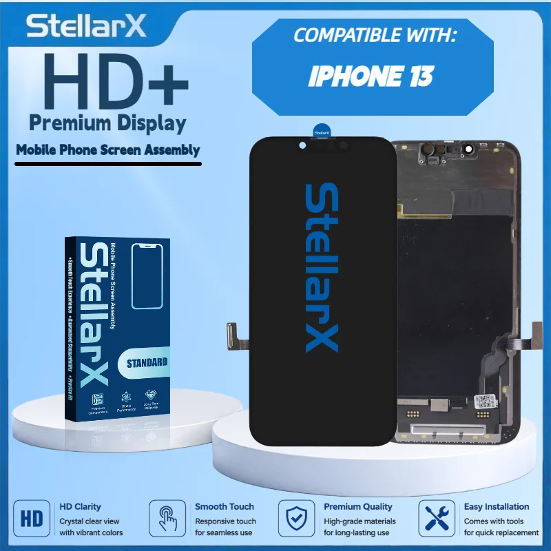 StellarX HD+ High Resolution Display Screen Replacement for IPhone13 Full Display Assembly Repair Parts with Free Tools