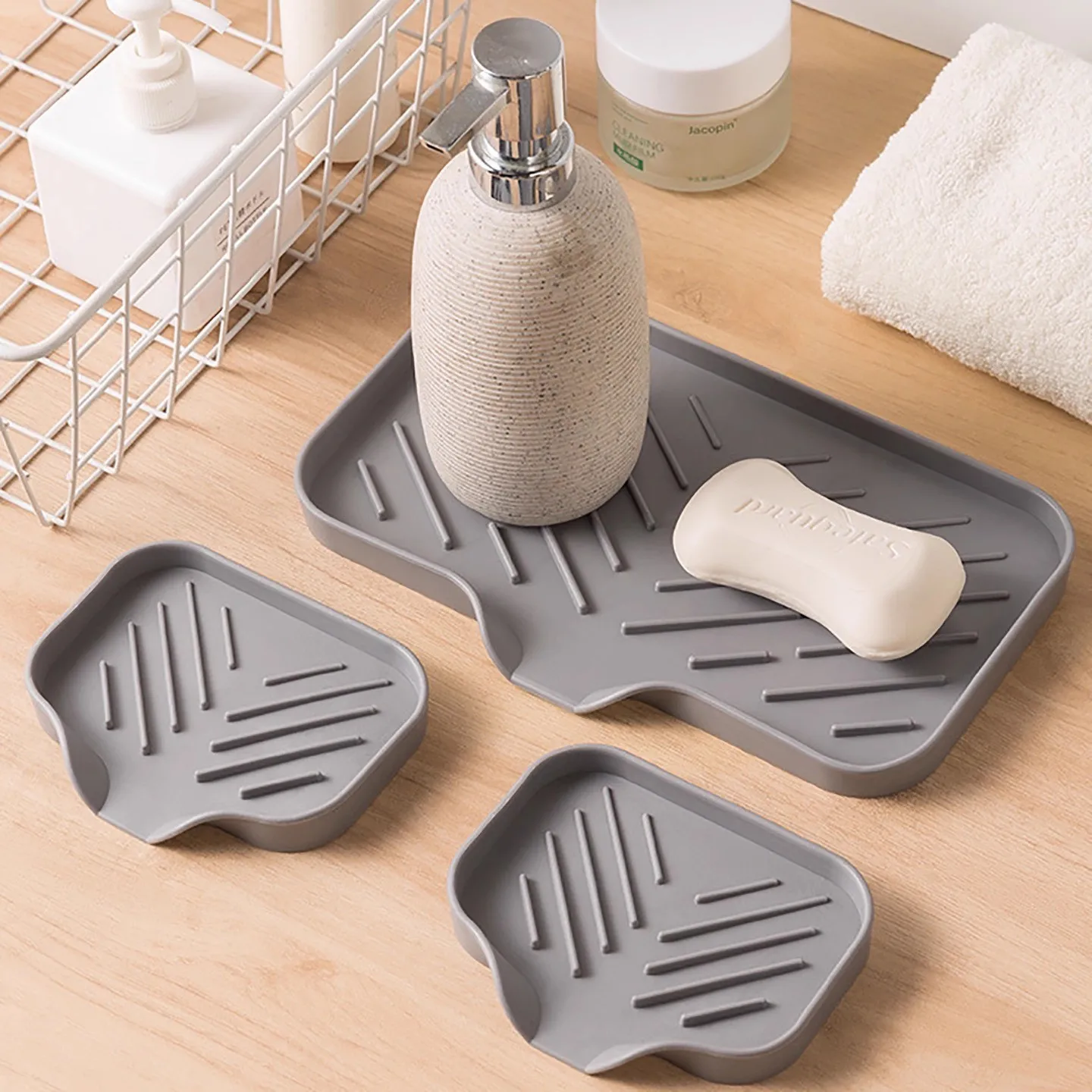 

Multifunctional Silicone Soap Pad & Drain Mat, Inclined Narrow Edge for Kitchen Counter, Sink Fruit Vegetable Drying Mat