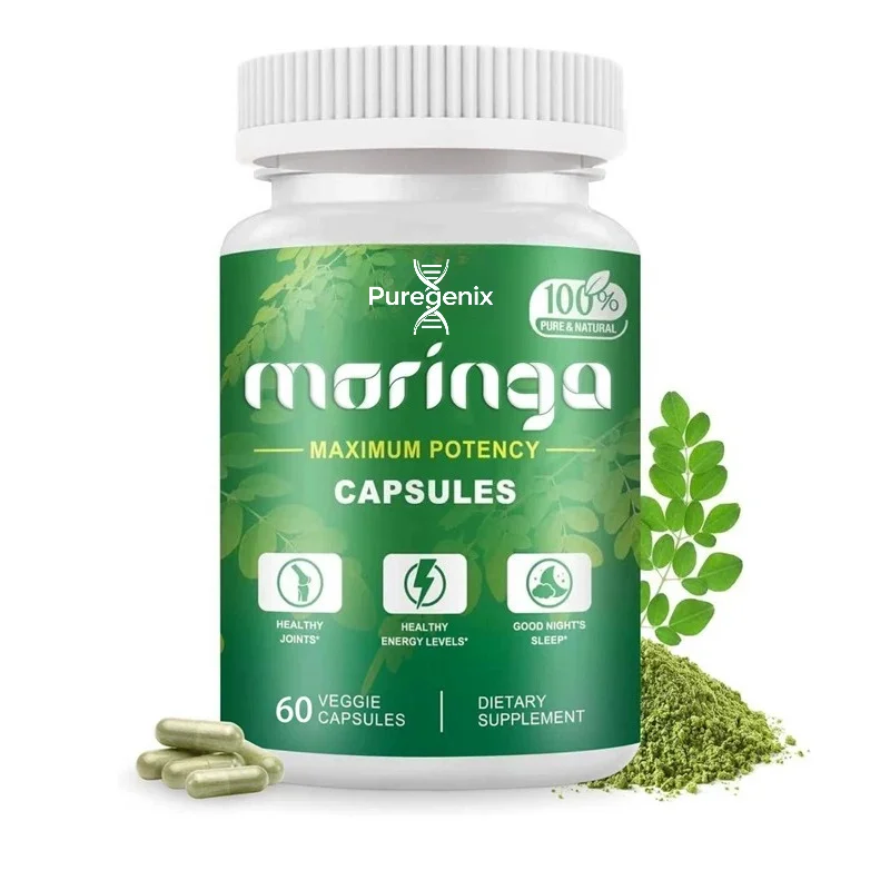 Moringa Capsules | 800 Mg Pure Moringa Powder Capsules, Supporting Energy, Skin and Gut Health, and Immune System