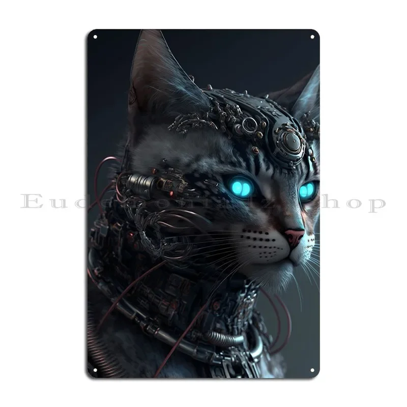 Cyborg Cat No2 Metal Sign Retro Kitchen Classic Wall Decor Customized Tin Sign Poster