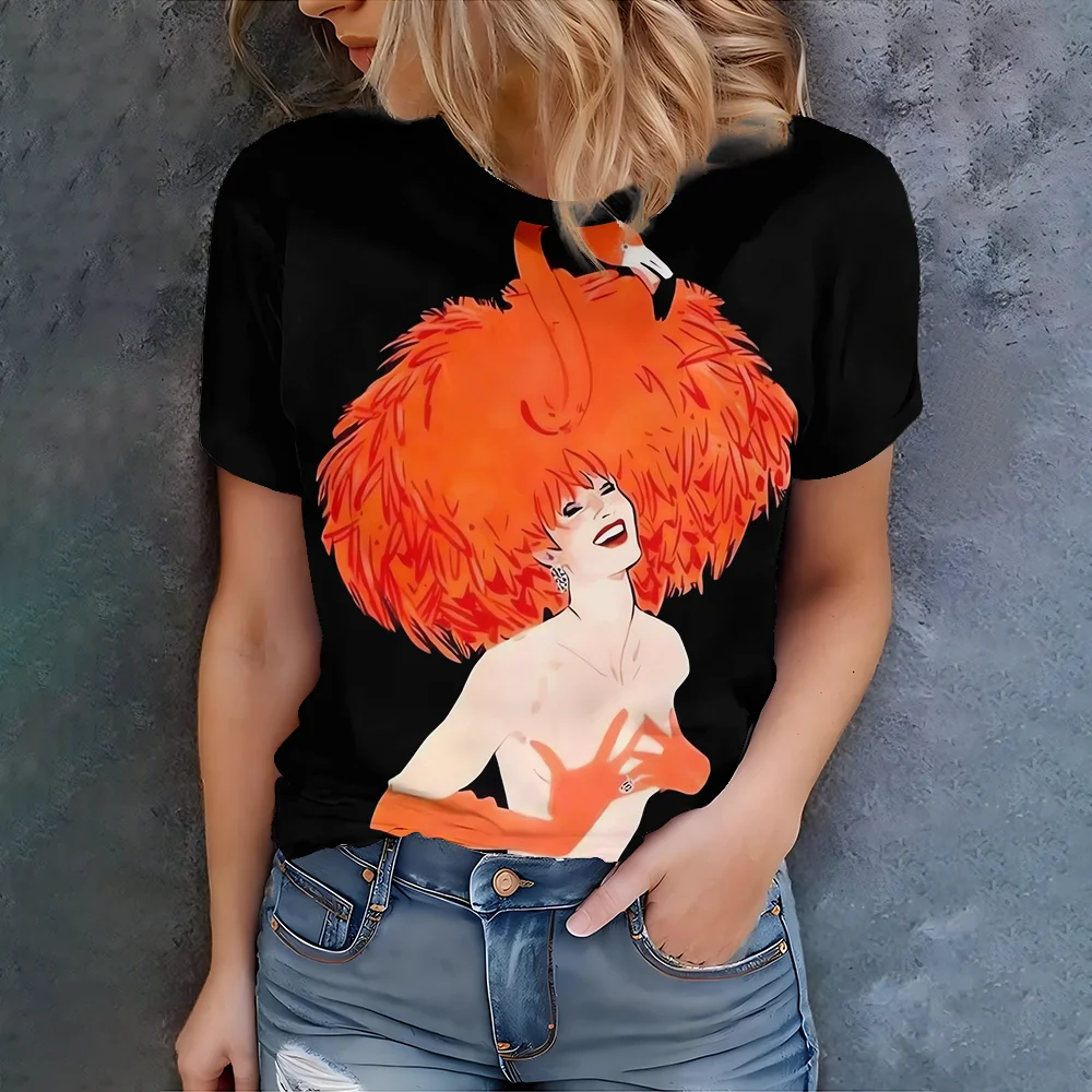 

Женская черно-оранжевая футболка с портретным принтом - Art Fashion, повседневный летний стиль, круглый вырез, короткий рукав